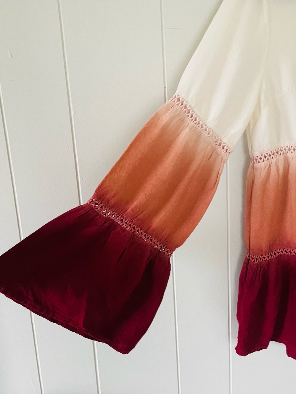 Women's Ombre Peasant Blouse - Cream to Burgundy - Picture 4 of 8